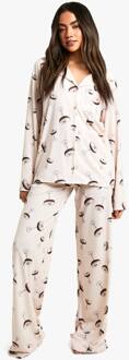 Espresso Martini Print Langmouw Shirt & Broek Pyjama Set, Beige - 36