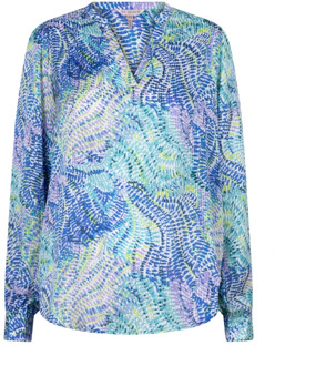 ESQUALO blouse Blouse V-neck Bayside Leaves p Sp24.15011/999 print Esqualo , Multicolor , Heren - 2Xl,S,3Xl