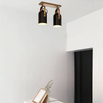 Esra plafondlamp, zwart, lengte 32 cm, metaal, 2-lamps zwart, goud antiek