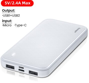 Essager Pd 20W 10000 Mah Power Bank Draagbare Opladen Externe Batterij Oplader 10000 Mah Powerbank Voor Iphone Xiaomi Mi poverbank 2.4A wit