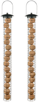 Esschert Design 2x stuks grote vogel voedersilo voor vetbollen metaal 83 cm - Vogel voedersilo Zilverkleurig