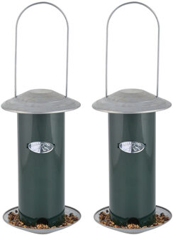Esschert Design 2x stuks metalen vogel voedersilos groen aan hanger 23 cm - Vogelvoederhuisjes