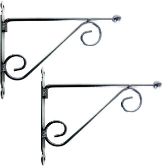 Esschert Design 2x stuks muurhaken met dubbele sierkrul 28 x 23 cm - metaal - hanging basket haak - Plantenbakhaken Zwart