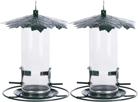 Esschert Design 2x stuks vogel voedersilo met bladerdak metaal 23 cm - Vogel voedersilo Zilverkleurig