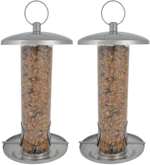 Esschert Design 2x stuks vogel voedersilo RVS 27 cm