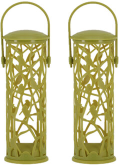 Esschert Design 2x stuks vogel voedersilo voor vetbollen groen kunststof 27 cm - Vogel voedersilo