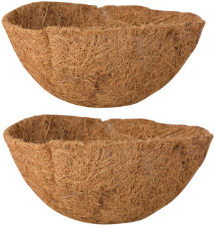 Esschert Design 2x stuks voorgevormde inlegvellen kokos voor hanging basket 25 cm - kokosinleggers - Plantenbakken Bruin