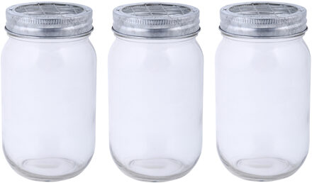 Esschert Design 3x stuks glazen bloemenvaasjes/potjes met schikdeksel 13 cm