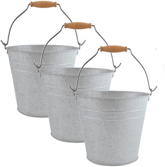 Esschert Design 3x stuks zinken emmers/bloempotten/plantenpotten 5 liter - Tuindecoratie - Bloememmer/bloembak/plantenbak - Decoratie emmer