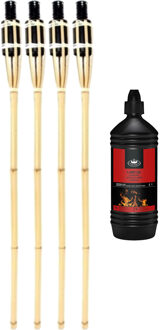 Esschert Design 4x stuks Bamboe tuinfakkels 90 cm inclusief 1 liter lampenolie/fakkelolie