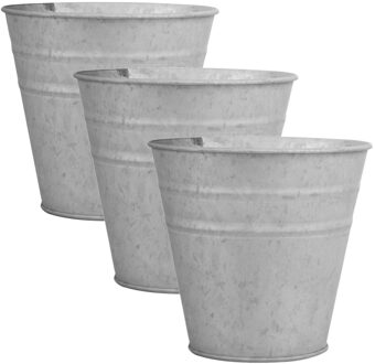 Esschert Design 4x stuks oud zinken emmertjes/bloempotten zilver 9 cm - Zinken emmertjes - Bloememmertje - Decoratie emmer