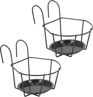 Esschert Design Balkon bloempothouder - 3x - bloembak met ophanging - zwart metaal - 18 x 23 x 16 cm - rond
