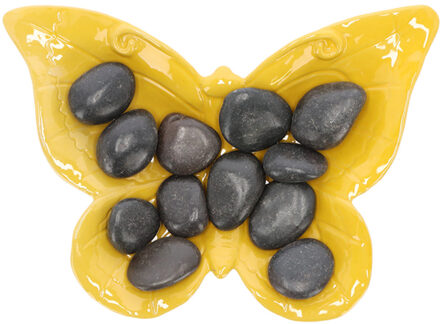 Esschert Design Bijen- en vlinder drinkschaal - geel - steen - 28 x 20 x 4,5 cm