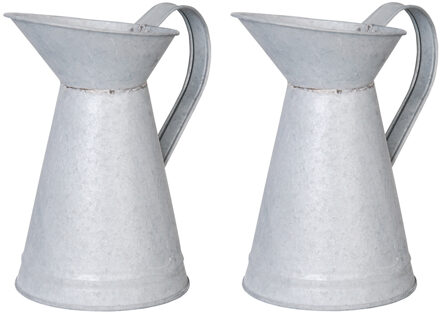 Esschert Design Bloemvaas - 2x stuks - oud zink - 20 cm - gieter / kan - home deco