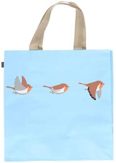 Esschert Design Boodschappentas roodborstjes 40x40cm blauw