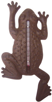 Esschert Design Buiten thermometer - gietijzer - kikker vorm - bruin - 24 cm - tuindecoratie - Buitenthermometers