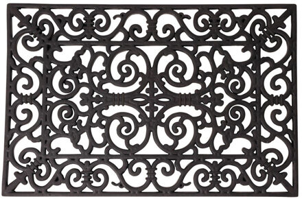 Esschert Design Deurmat - 2x - Rubber - schoonloopmat - zwart - klassieke print - 60 x 40 cm