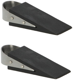Esschert Design Deurstopper/deurwig - 2x - rvs/rubber - zwart - anti-slip - 12 x 5 x 3 cm