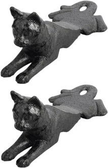 Esschert Design Deurstopper liggende kat - 2x - 0.5 kg - gietijzer - zwart - 16 x 8 x 7 cm