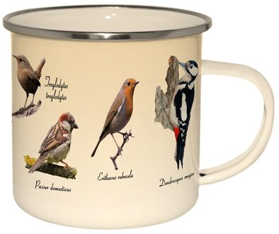 Esschert Design Emaille mok vogels Crème