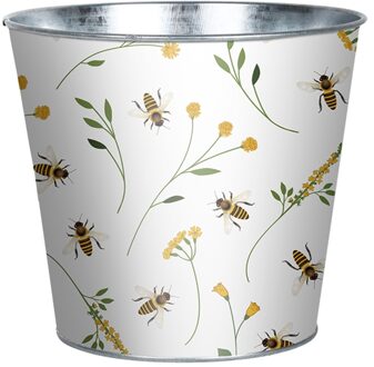 Esschert Design Emmer/plantenpot - zink - print - L15 x D16 X H14 cm - IJzeren emmer / teil Multikleur