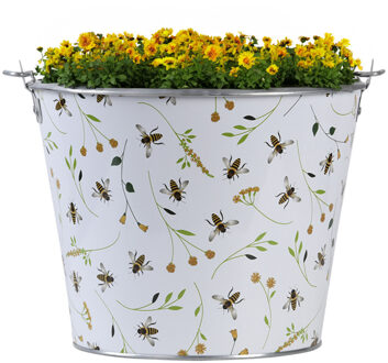 Esschert Design Emmer/plantenpot - zink - print - L26 x D24 X H19 cm - IJzeren emmer / teil Multikleur