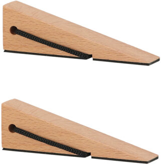 Esschert Design Esschert deurstopper/deurwig - 2x - beukenhout/rubber - anti-slip - beige - 12 x 3 x 4 cm - Deurstoppers