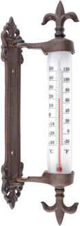 Esschert Design Gietijzeren wandthermometer Frans design voor binnen en buiten 29 cm - Buitenthermometers Bruin