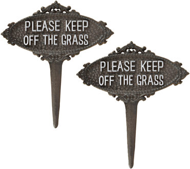 Esschert Design grasveld/gazon bordje - 2x - niet op het gras - gietijzer - 21 x 23 cm