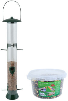 Esschert Design Grote vogel voedersilo kunststof 56 cm inclusief 4-seizoenen energy vogelvoer