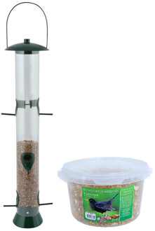 Esschert Design Grote vogel voedersilo kunststof 56 cm inclusief 4-seizoenen mueslimix vogelvoer