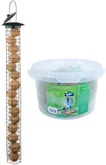 Esschert Design Grote vogel voedersilo metaal 83 cm inclusief 14 vetbollen