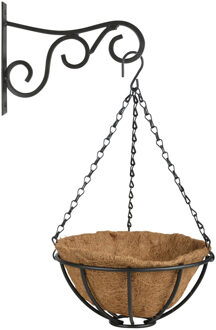 Esschert Design Hanging basket 25 cm met metalen muurhaak en kokos inlegvel - Plantenbakken Multikleur