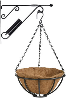 Esschert Design Hanging basket 25 cm met metalen muurhaak en kokos inlegvel - Plantenbakken Multikleur