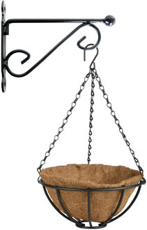 Esschert Design Hanging basket 25 cm met metalen muurhaak en kokos inlegvel - Plantenbakken Multikleur