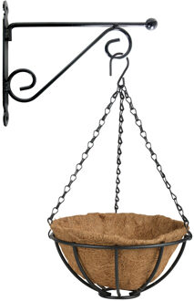 Esschert Design Hanging basket 25 cm met metalen muurhaak en kokos inlegvel - Plantenbakken Multikleur