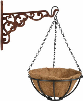 Esschert Design Hanging basket 25 cm met metalen muurhaak en kokos inlegvel