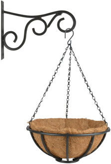 Esschert Design Hanging basket 30 cm met muurhaak - metaal - complete hangmand set - Plantenbakken Multikleur