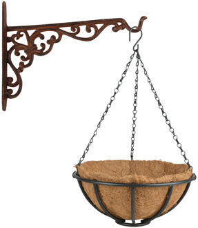 Esschert Design Hanging basket 30 cm met muurhaak - metaal - complete hangmand set - Plantenbakken Multikleur