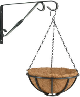 Esschert Design Hanging basket 30 cm met muurhaak - metaal - complete hangmand set - Plantenbakken Multikleur