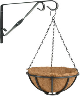 Esschert Design Hanging basket 30 cm met muurhaak - metaal - complete hangmand set - Plantenbakken Multikleur