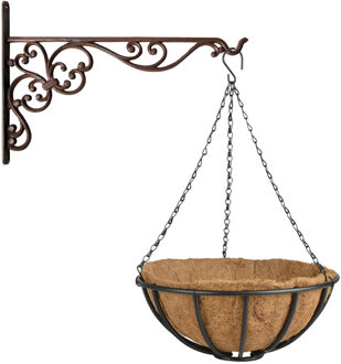 Esschert Design Hanging basket 35 cm met ijzeren muurhaak en kokos inlegvel - Plantenbakken Multikleur