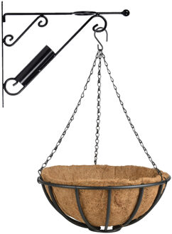 Esschert Design Hanging basket 35 cm met metalen muurhaak en kokos inlegvel - Plantenbakken Multikleur