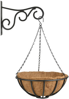 Esschert Design Hanging basket 35 cm met metalen muurhaak en kokos inlegvel - Plantenbakken Multikleur