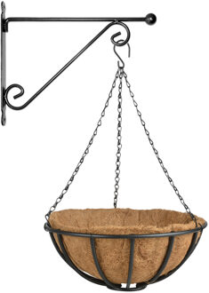 Esschert Design Hanging basket 35 cm met metalen muurhaak en kokos inlegvel - Plantenbakken Multikleur