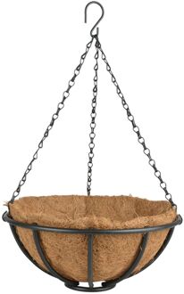 Esschert Design Hanging basket - metaal - zwart - met inlegvel - 30 cm - Plantenbakken Multikleur