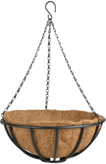 Esschert Design Hanging basket - metaal - zwart - met inlegvel - 35 cm - Plantenbakken Multikleur