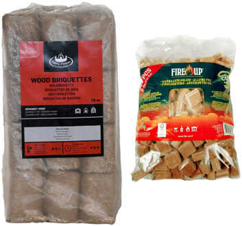 Esschert Design Houtbriketten - 10 kilo - kachel/openhaard - incl 192x aanmaakblokjes