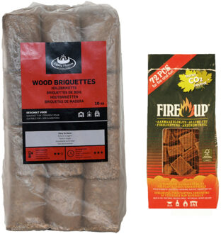 Esschert Design Houtbriketten - 10 kilo - kachel/openhaard - incl 72x aanmaakblokjes