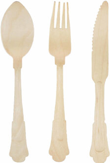 Esschert Design Houten bestek set klassieke stijl 48x stuks - Besteksets Multikleur